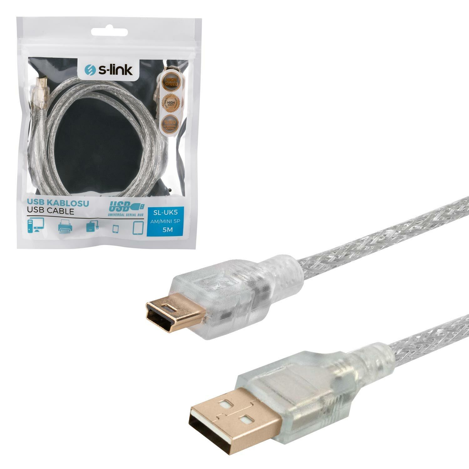 KABLO V3 5PİN TO USB ERKEK 5MT S-LİNK SL-UK55