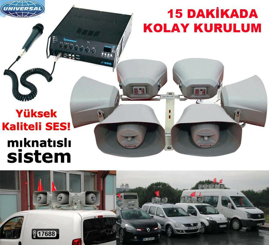 SEÇİM ANFİ SETİ ALTILI MIKNATISLI 6 HORN HOPARLÖR 20CM 500 WATT ANFİ 12V AS-200