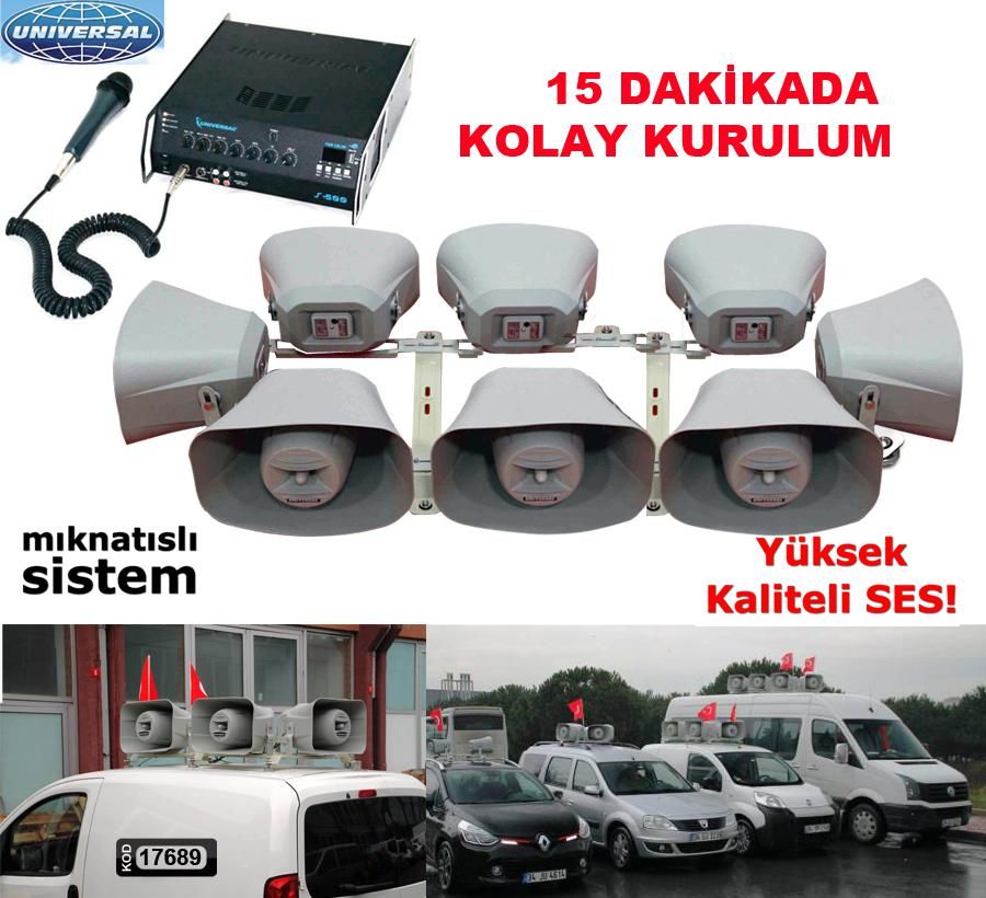 SEÇİM ANFİ SETİ SEKİZLİ MIKNATISLI 8 HORN HOPARLÖR 20CM 500 WATT ANFİ 12V AS-200