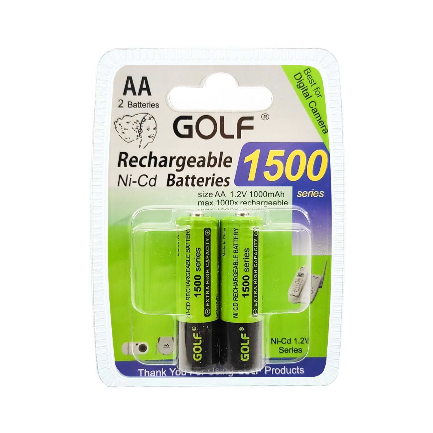 ŞARJLI PİL AA KALEM 1000MAH 1500 SERIES NI-CD (2 ADET) GOLF