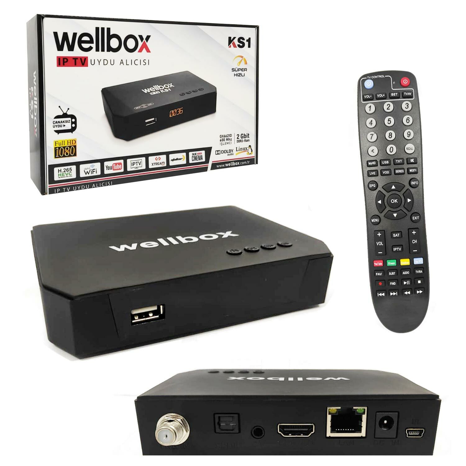 UYDU ALICI MİNİ FULL HD LİNUX IPTV DAHİLİ WIFI YOUTUBE ETHERNET WELLBOX K-S1