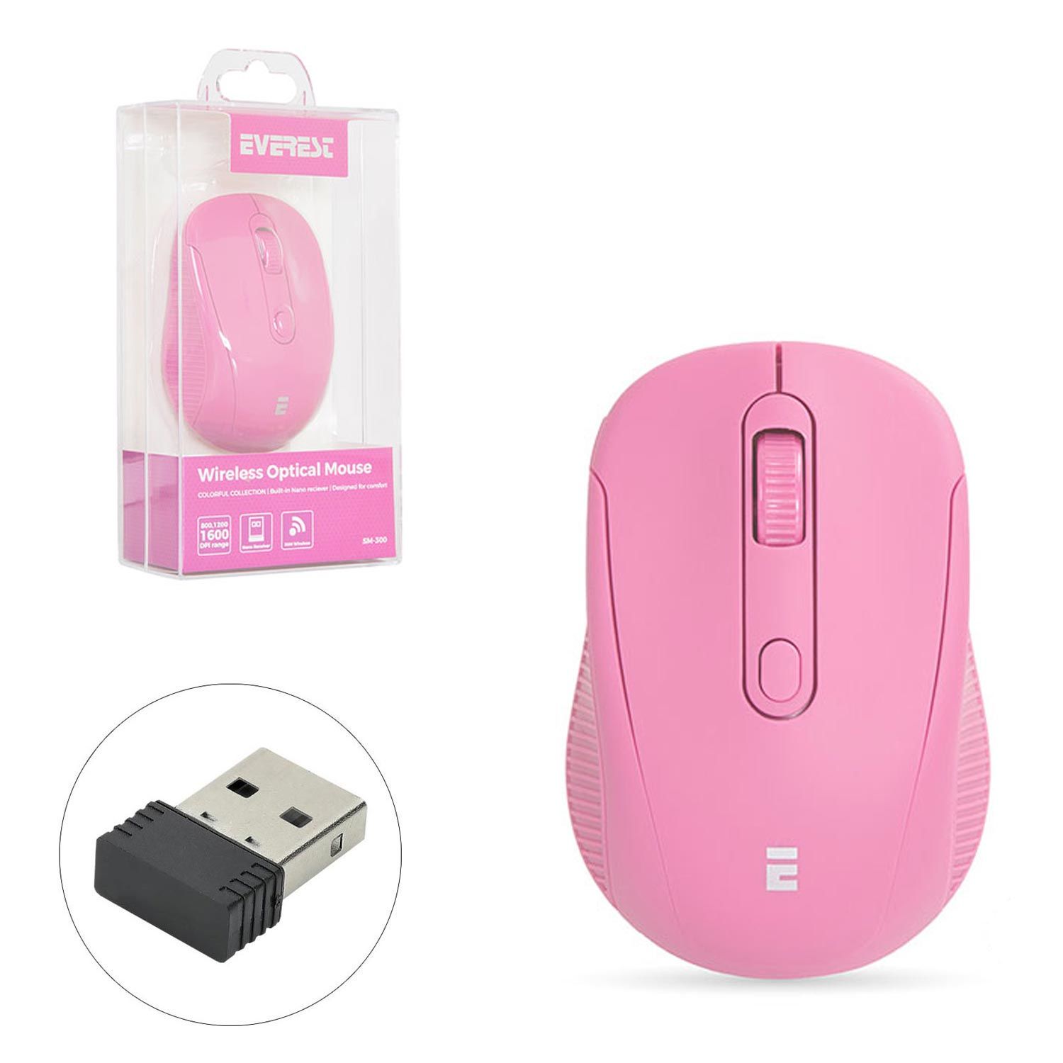KABLOSUZ MOUSE 2.4GHZ 1600DPI PEMBE EVEREST SM-300