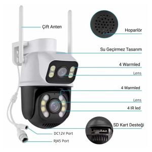 RADEX RX-28AI Smart Güvenlik Kamerası 2 Kameralı 3+3mp Wi-Fi Ptz Renkli Gece Görüş