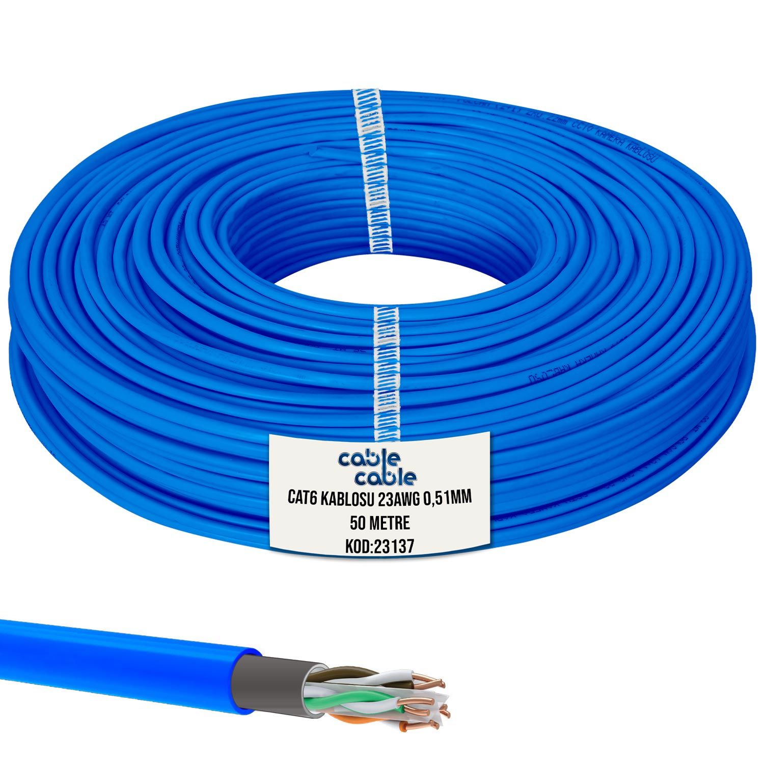 CABLECABLE Cat6 Kablo Dış Mekan 23Awg 0.51mm 50 Metre Mavi