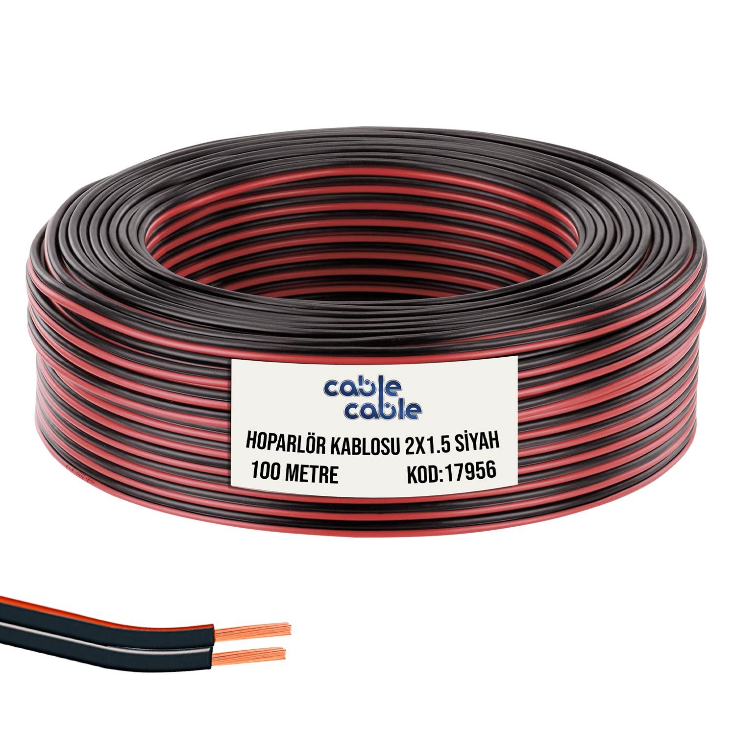CABLECABLE Hoparlör Kablosu Kordon 2x1.5 Siyah 100 Metre