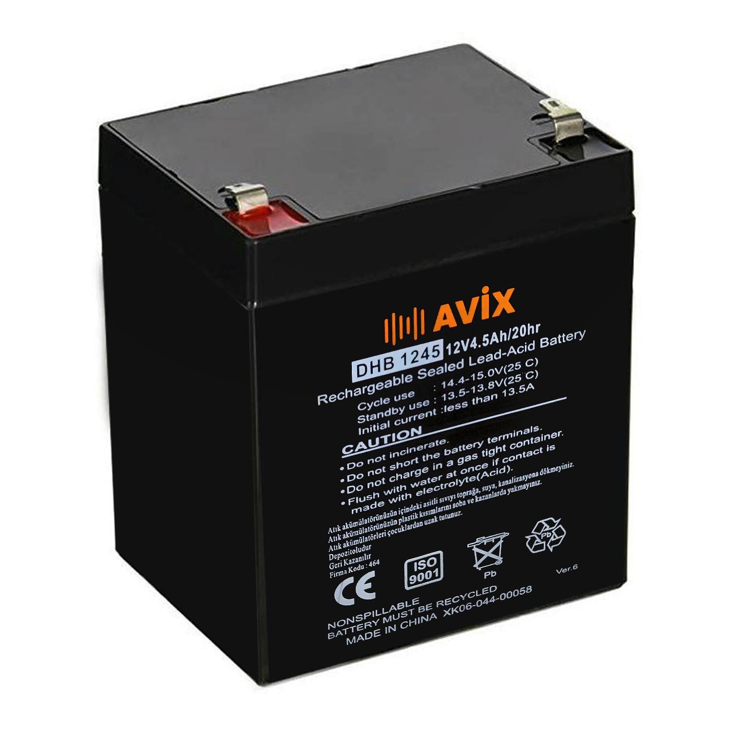 AKÜ 12V 4.5A (9X7X10CM) AVİX DHB-1245