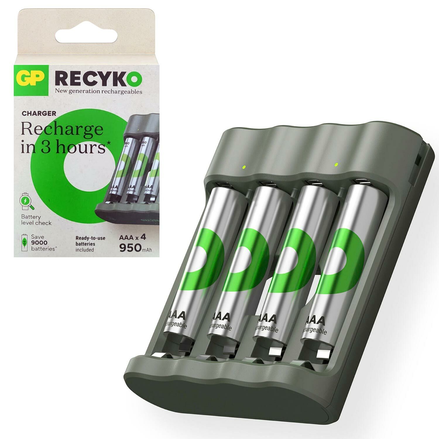 GP RECYKO Pil Şarj Aleti 4Lü AAA + 4XAA 950 Mah Pil Hediye