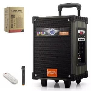 SUPER BASS LT-908 Aktif Seyyar Anfi Uhf El Mikrofonlu 20cm 50 Watt Bluetooth Usb