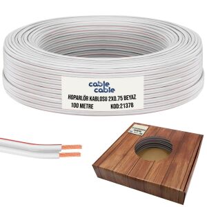 CABLECABLE Hoparlör Kablosu Kordon 2x0.75 Beyaz Kutulu 100 Metre