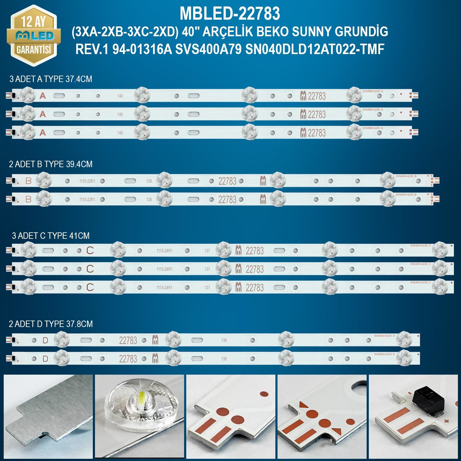 MBLED (3XA-2XB-3XC-2XD) 40 İnç Arçelik Beko Sunny Grundig Rev.1 94-01316A Svs400A79 Sn040Dld12At022-Tmf