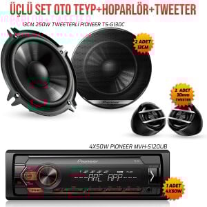 OTO TEYP+HOPARLÖR+TWEETER ÜÇLÜ SET PIONEER TS-G130CA/MVH-S120UB