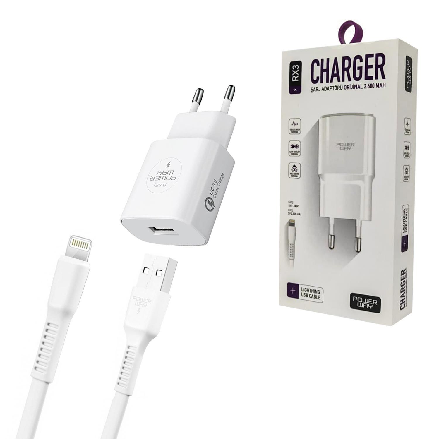 TELEFON ŞARJ ALETİ SET QUİCK IPHONE 2600MA POWERWAY RX-3