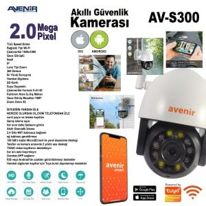 AKILLI GÜVENLİK KAMERASI 2MP PTZ WIFI RENKLİ GECE GÖRÜŞ AVENİR AV-S300