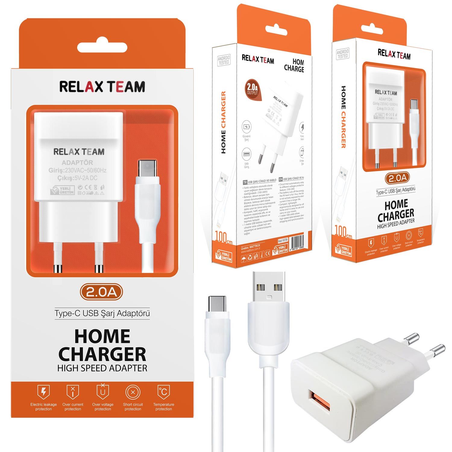 TELEFON ŞARJ ALETİ SET QUİCK TYPE-C 2A RELAX TEAM
