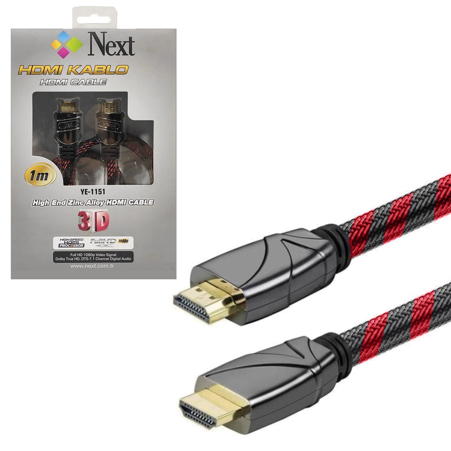 HDMI KABLOSU GOLD 1.4 3D 4K ÖRGÜLÜ 1MT NEXT YE-1151