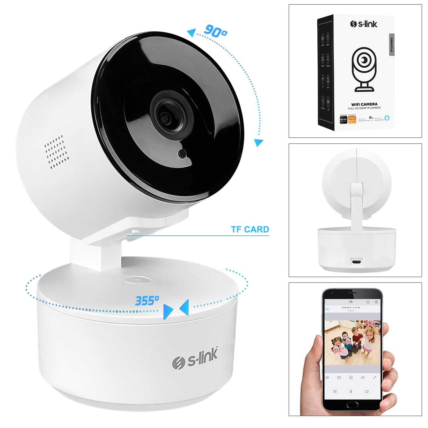 AKILLI GÜVENLİK KAMERASI MOBİL 2MP 3.6MM IP SMART WIFI DVR HAREKETE DUYARLI (TUYA DESTEKLİ) S-LİNK SL-IND01