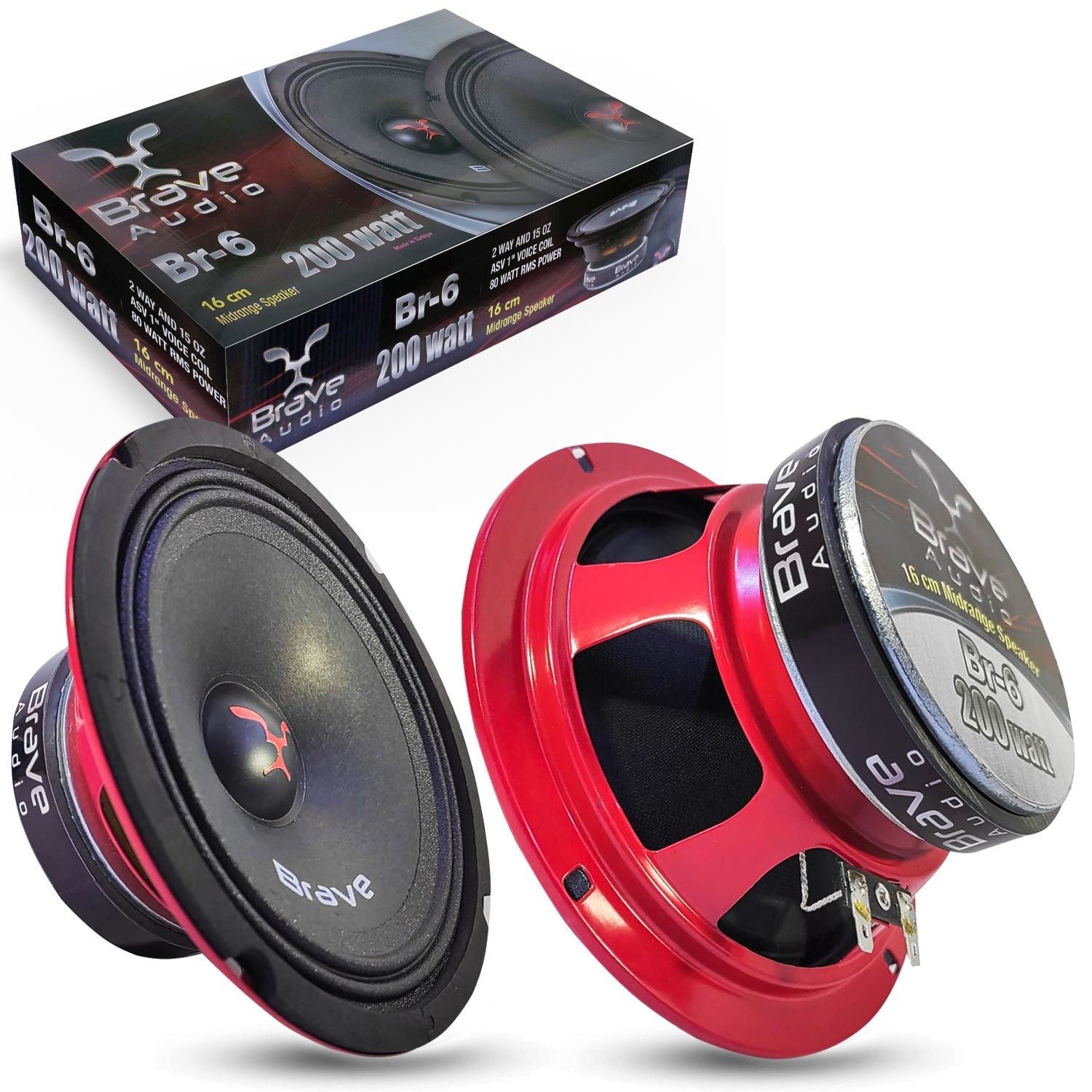 OTO MIDRANGE 16CM 200W 2 ADET KIRMIZI BRAVE BR-6