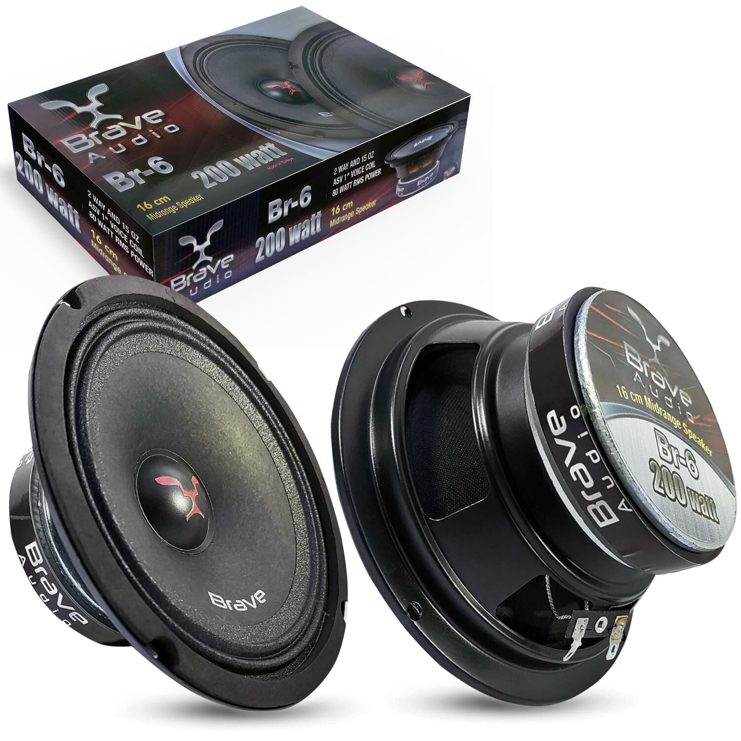 OTO MIDRANGE 16CM 200W 2 ADET SİYAH BRAVE BR-6