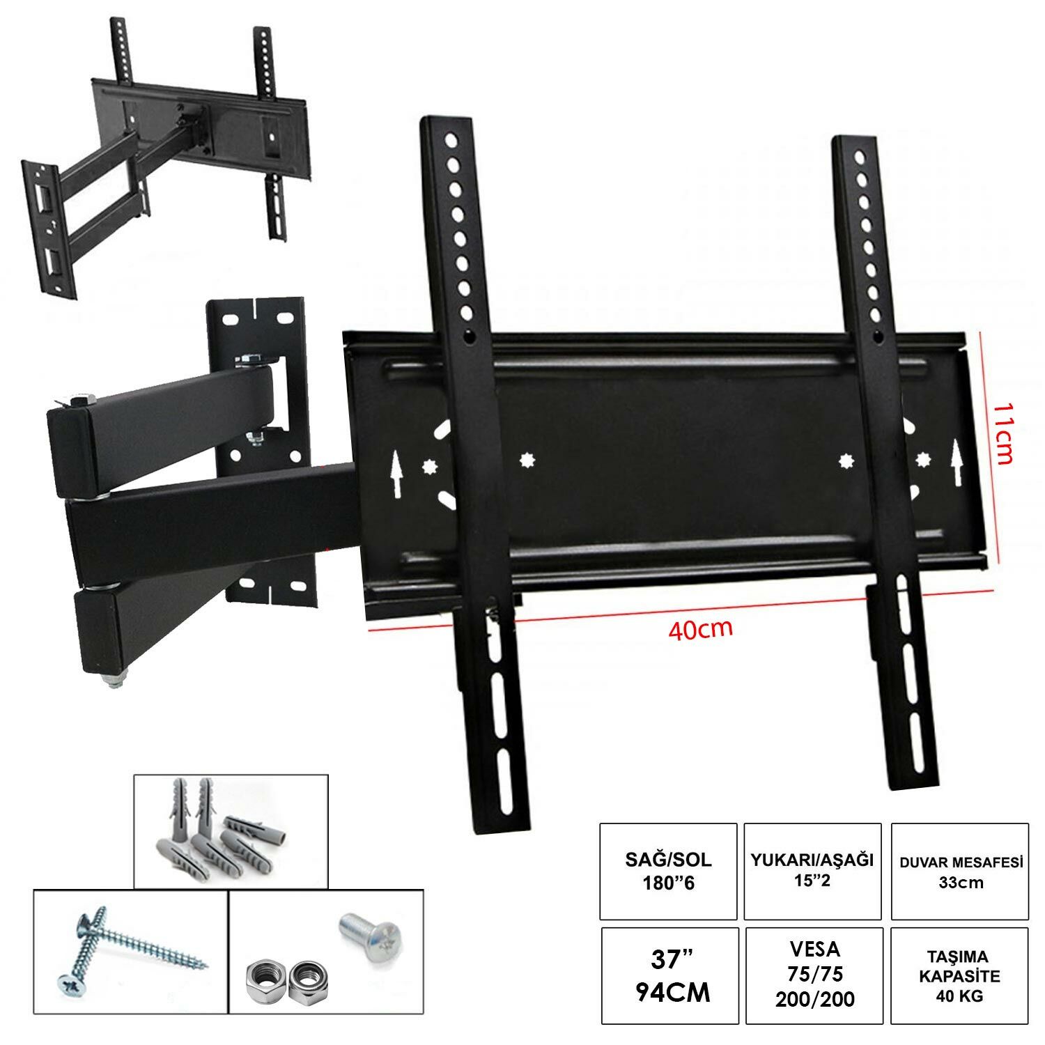 LCD ASKI APARATI HAREKETLİ ÜÇ KOLLU 37 94CM CURVET UFİX 4011