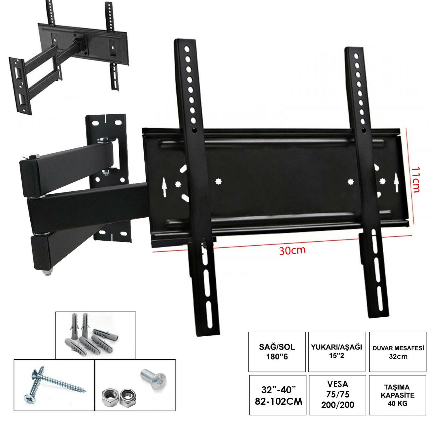 LCD ASKI APARATI HAREKETLİ ÜÇ KOLLU 32 37 82-97CM CURVET UFİX 3011