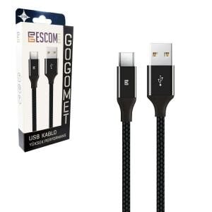 ESCOM GOGOMET Şarj Kablosu Type-C 2.0A 1 Metre Örgülü