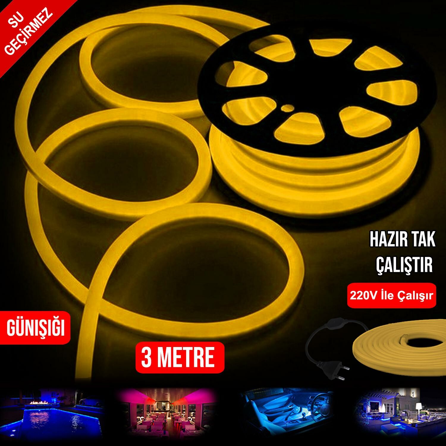 NEON HORTUM LED GÜNIŞIĞI SU GEÇİRMEZ 220V 3MT TAK KULLAN