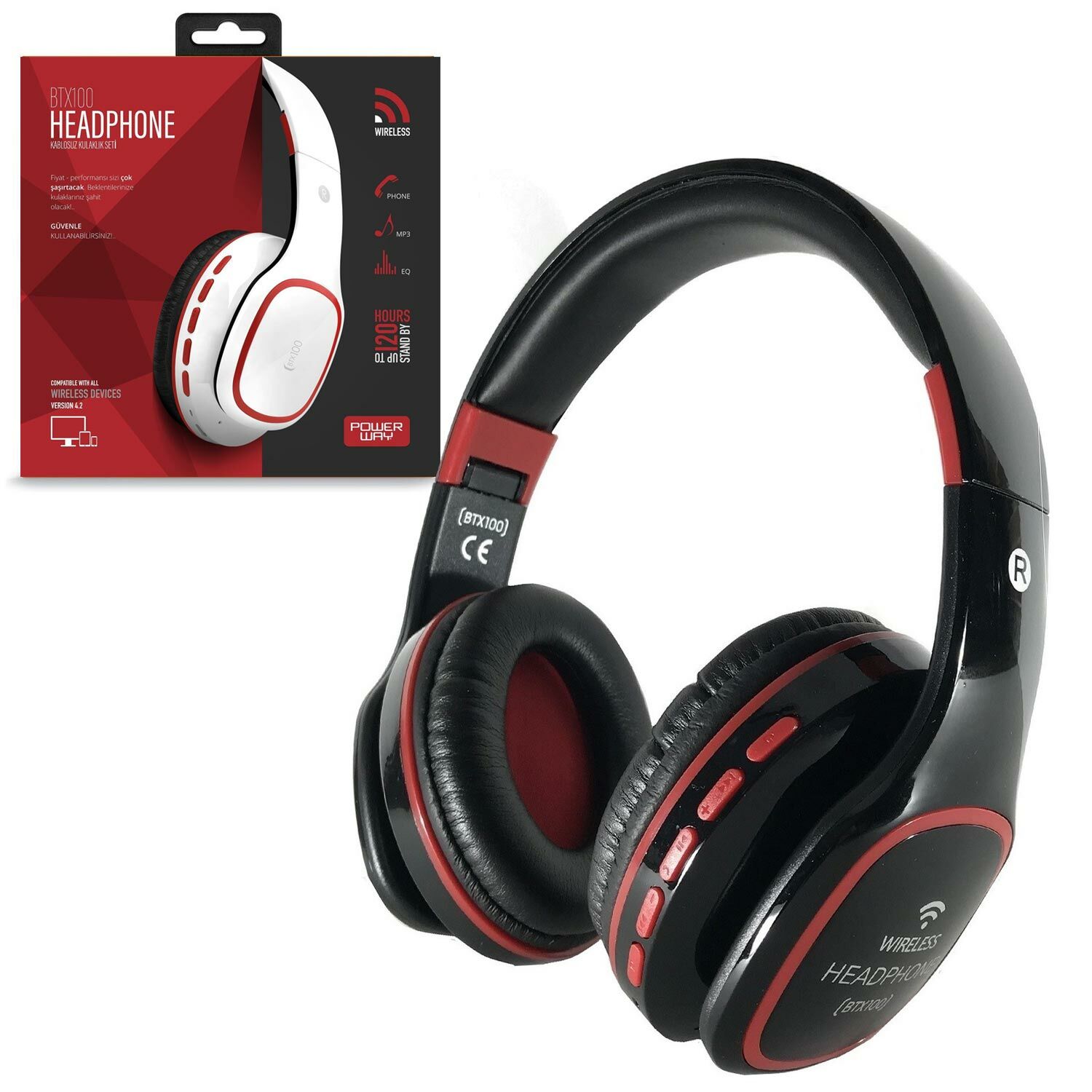 KABLOSUZ KULAK ÜSTÜ KULAKLIK MİKROFONLU BLUETOOTH AUX/SD/FM SİYAH POWERWAY BTX-100