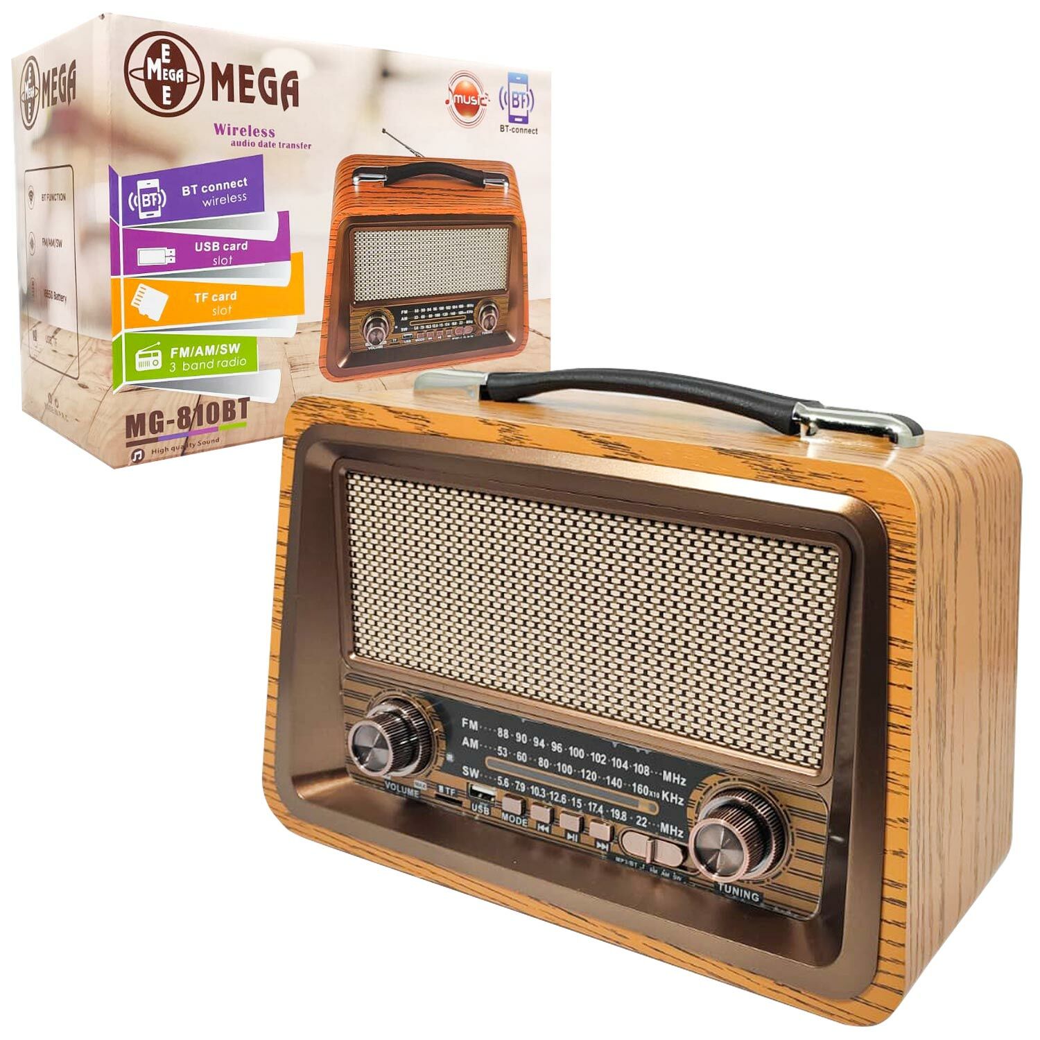 RADYO NOSTALJİ ŞARJLI BT/USB/SD/FM MEGA MG-810BT
