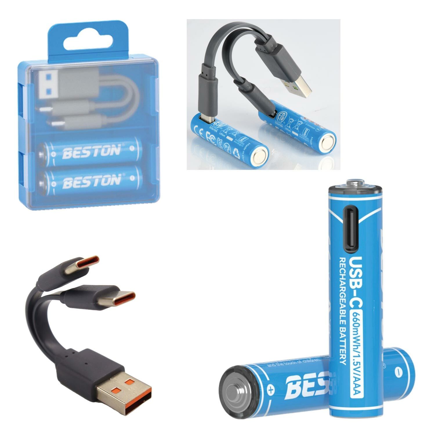 BESTON P2-01C Usb Type-C Şarjlı Pil AAA İnce Kalem 666 Mah Li-İon