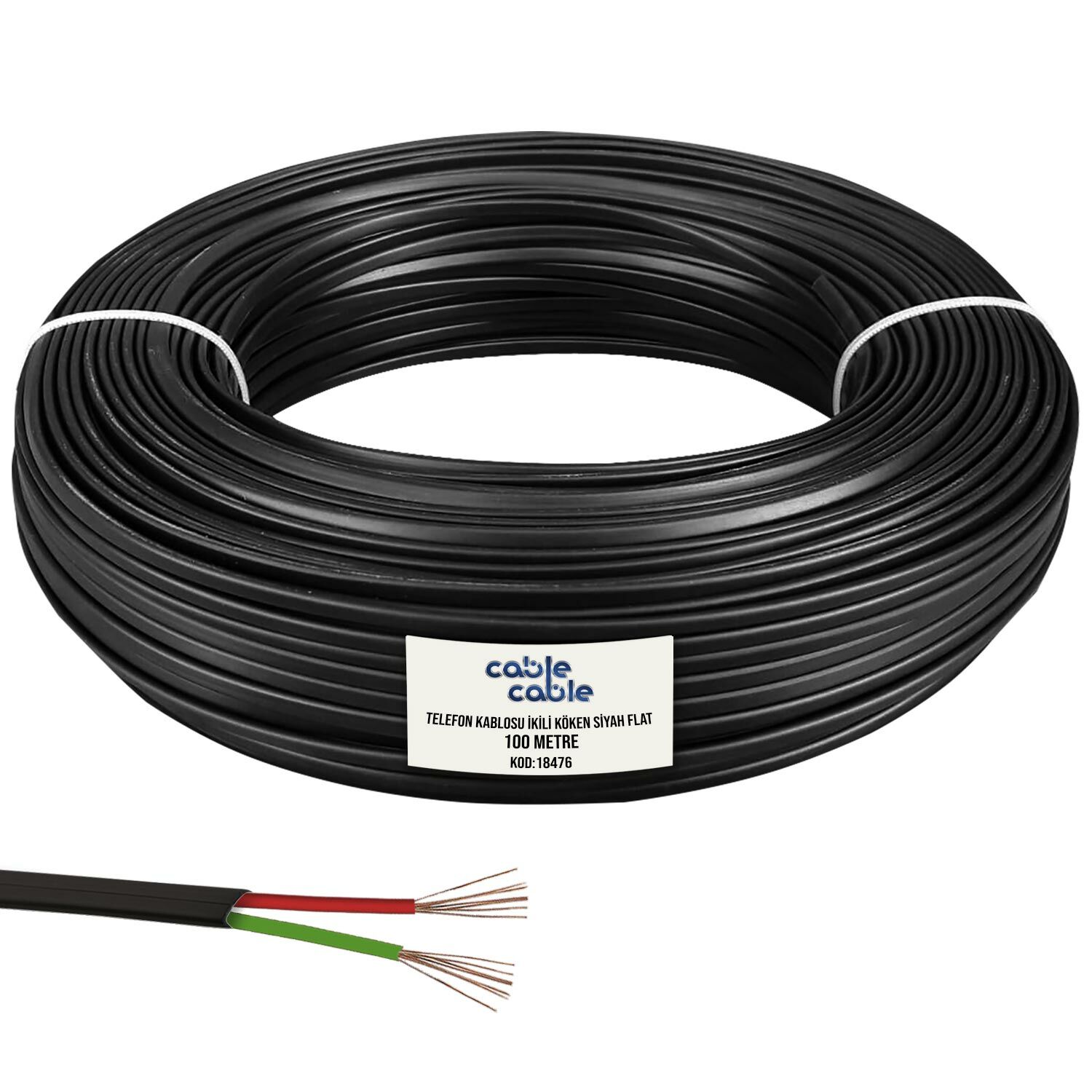 TELEFON KABLOSU İKİLİ KÖKEN SİYAH FLAT 100MT CABLECABLE