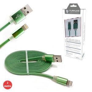 ŞARJ KABLO IPHONE APPLE 2.4A FLAT YEŞİL 2MT