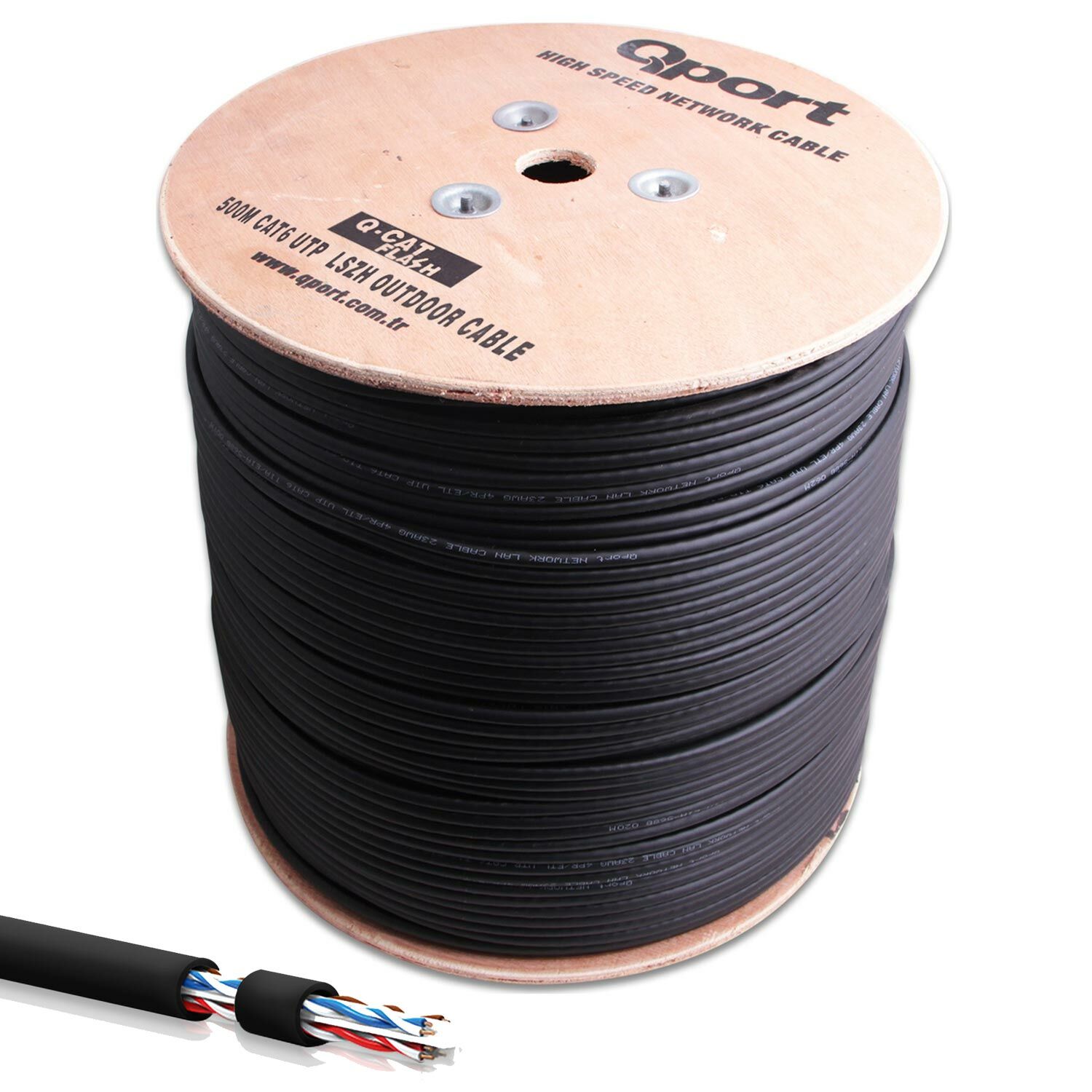 CAT6 KABLO DIŞ MEKAN 23AWG 0.58MM 500MT SİYAH QPORT Q-CATFLASH