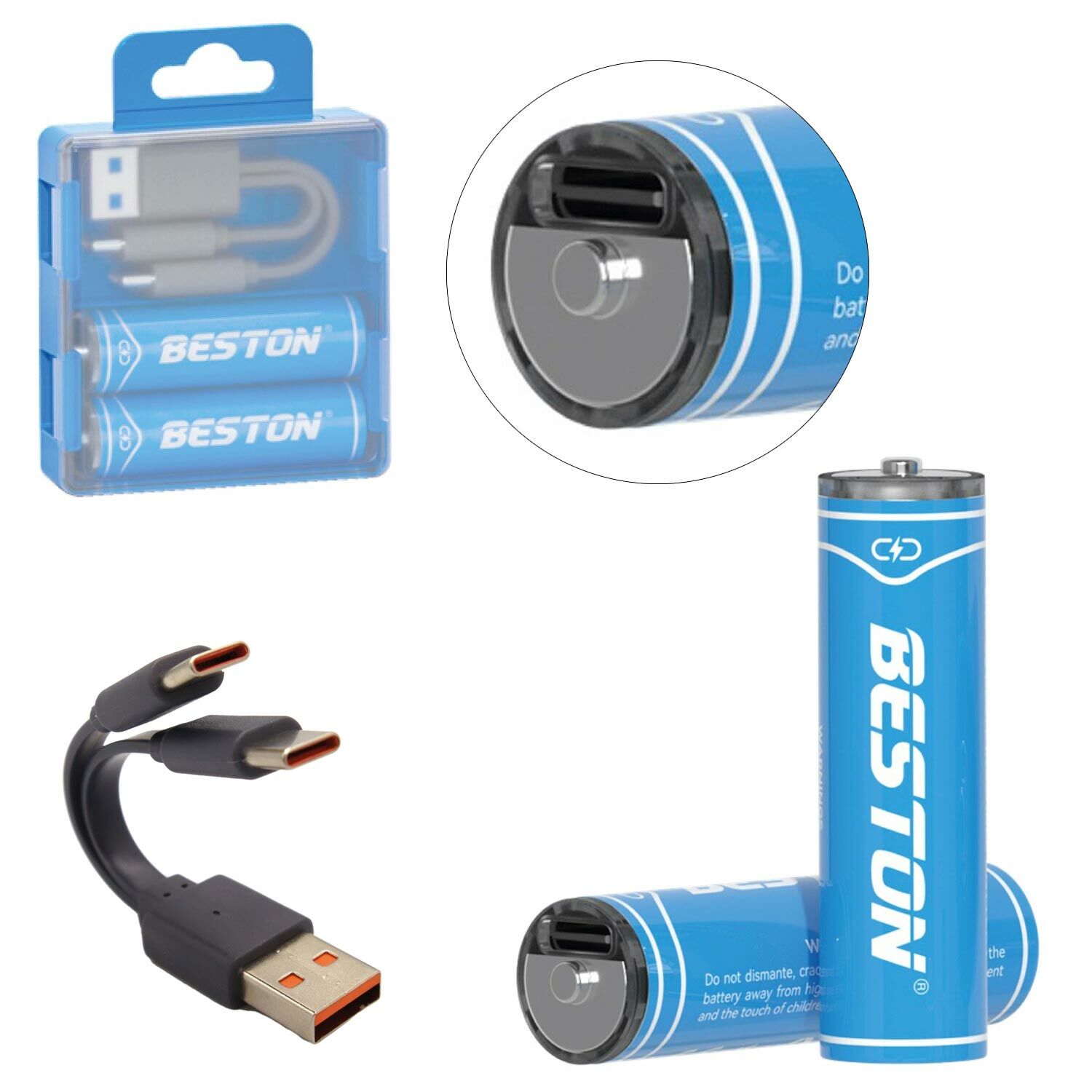 BESTON P2-02C Usb Type-C Şarjlı Pil AA Kalem 2220 Mah Li-İon 2Li Paket