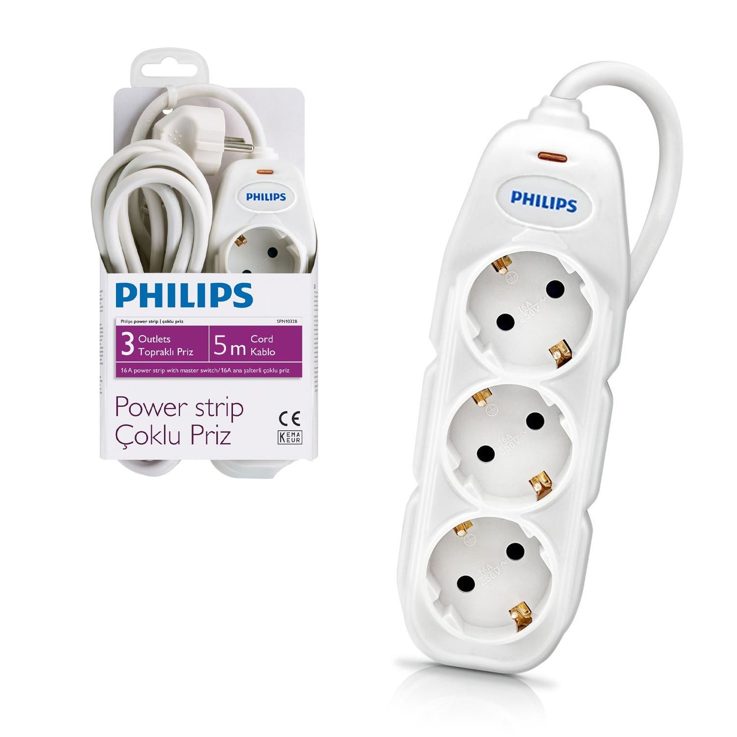 ÜÇLÜ GRUP PRİZ ÇOCUK EMNİYETLİ 5MT PHILIPS SPN-1031C