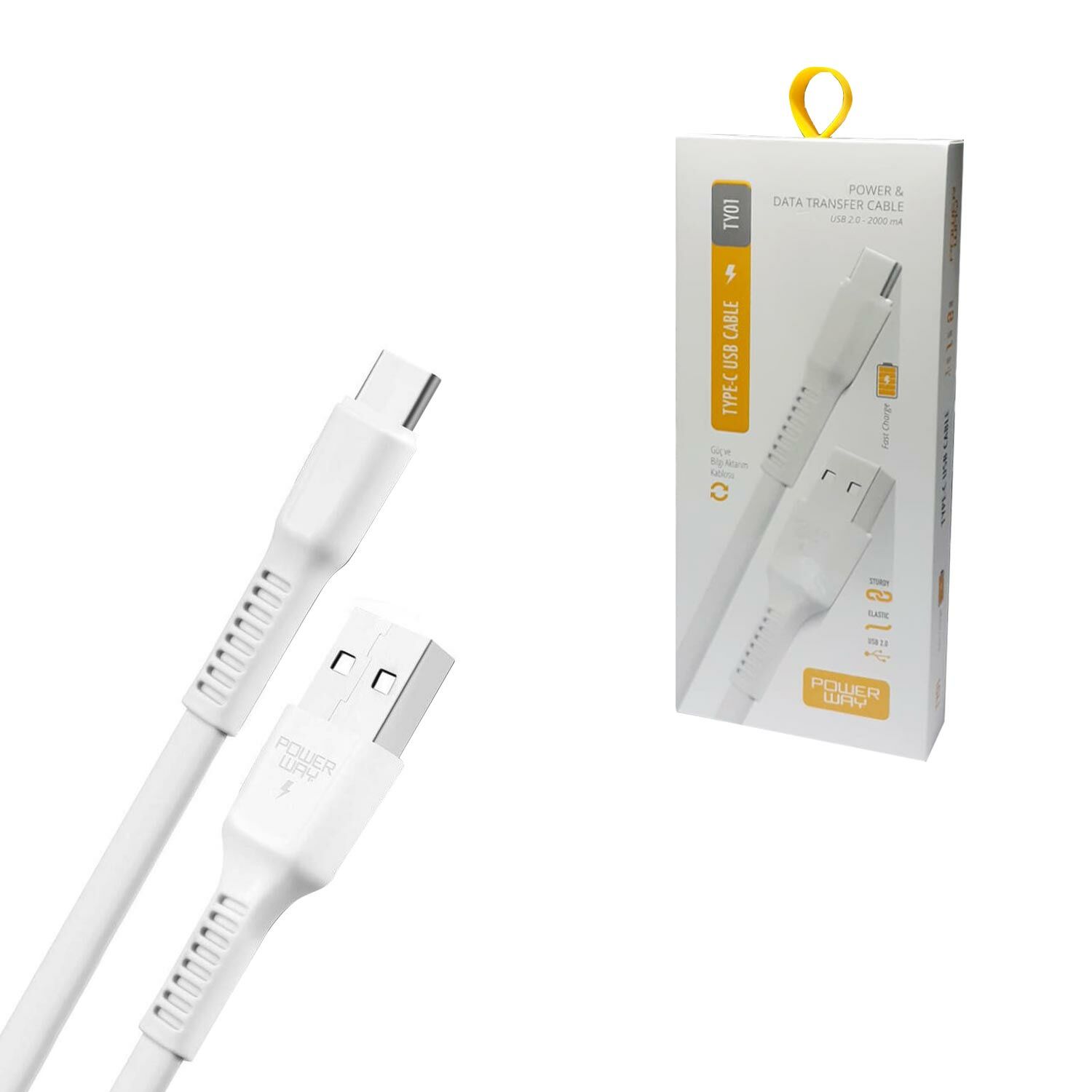 ŞARJ KABLO TYPE-C 2A BEYAZ 100CM POWERWAY TY-01