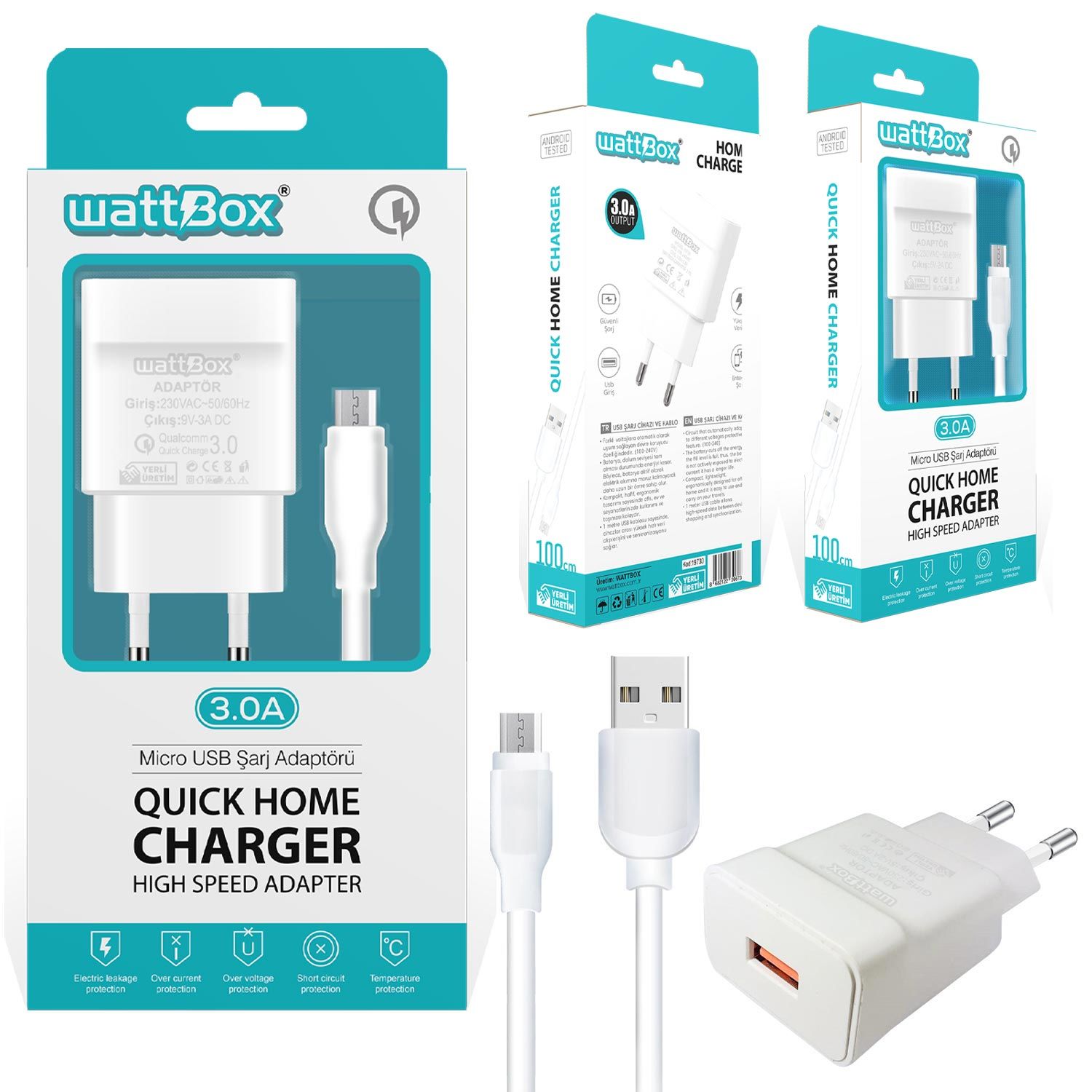 ŞARJ ADAPTÖR MICRO 3.0A BEYAZ WATTBOX