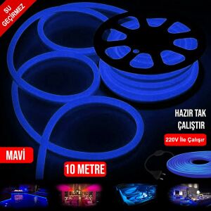 NEON HORTUM LED MAVİ SU GEÇİRMEZ 220V 10MT TAK KULLAN