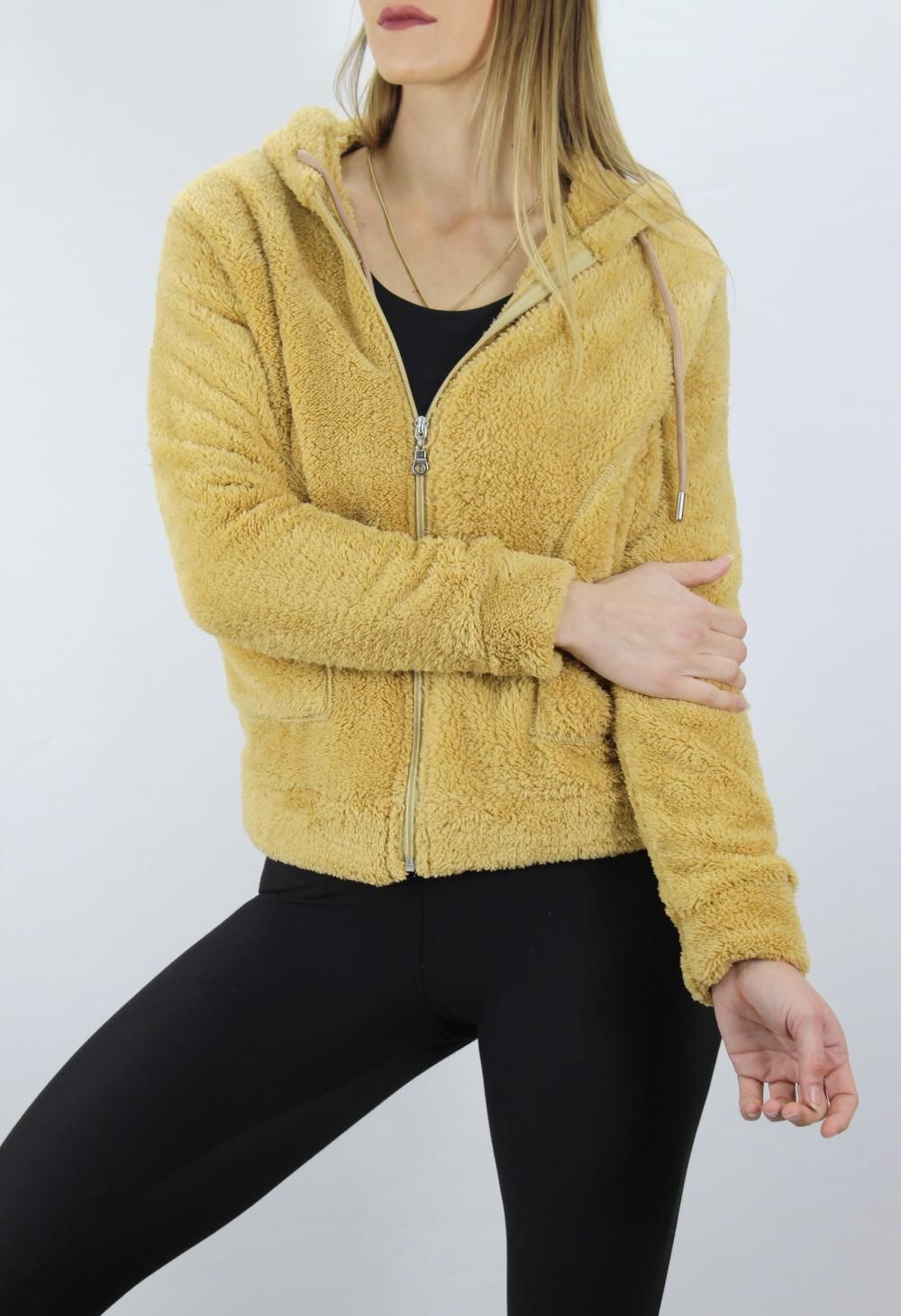 Cepli Fermuarlı Peluş Ceket Camel - 1200.0120