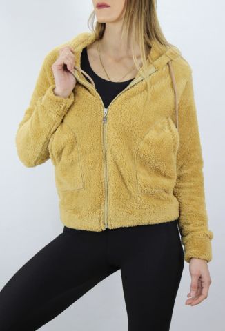 Cepli Fermuarlı Peluş Ceket Camel - 1200.0120