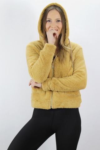 Cepli Fermuarlı Peluş Ceket Camel - 1200.0120