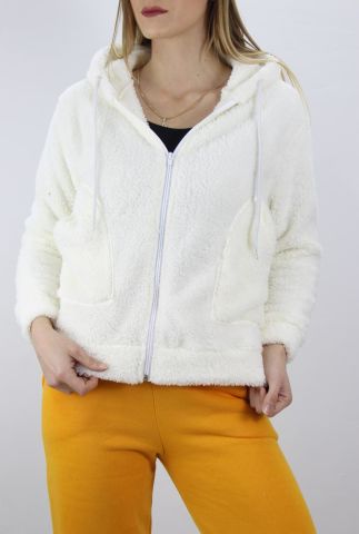Cepli Fermuarlı Peluş Ceket Beyaz - 1200.0120