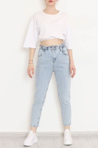 Beli Lastikli Mom Kot Pantolon Buzmavi - 133.299.