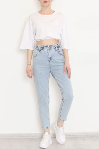 Beli Lastikli Mom Kot Pantolon Buzmavi - 133.299.
