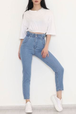 Beli Lastikli Kot Pantolon Açıkmavi - 009.1184.