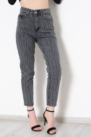 Taşlı Mom Kot Pantolon Füme - 1084.392.
