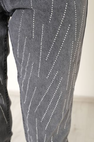 Taşlı Mom Kot Pantolon Füme - 1084.392.