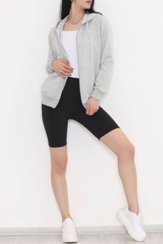 Kapşonlu Fermuarlı Sweat Griçizgili - 11285.053.