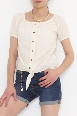 Bağcıklı Düğmeli Bluz Taş - 3042.1555.