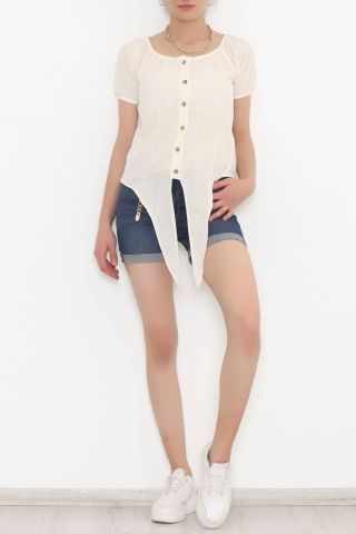 Bağcıklı Düğmeli Bluz Taş - 3042.1555.