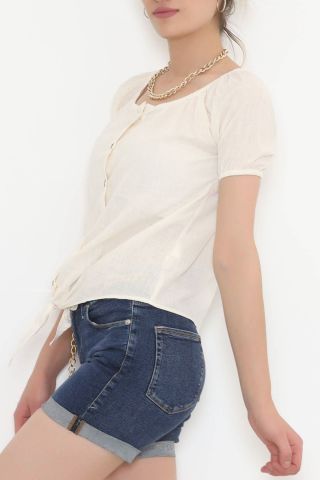 Bağcıklı Düğmeli Bluz Taş - 3042.1555.